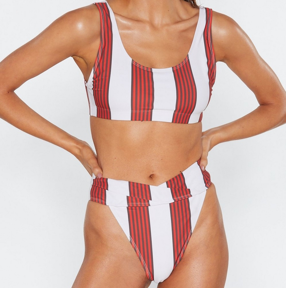 Nasty Gal Striped High Waist Bikini Set